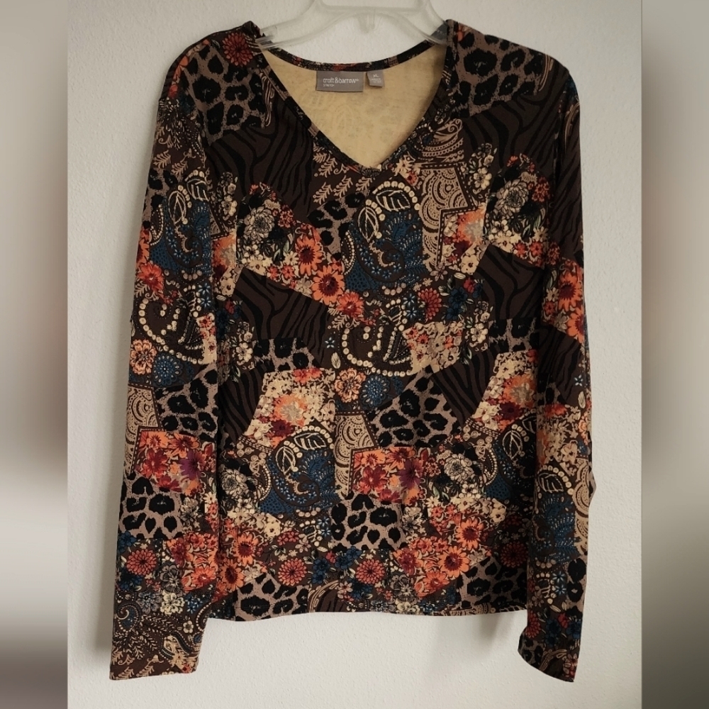 Croft & Barrow V-neck Floral 3/4 Sleeve Women's Top  XL